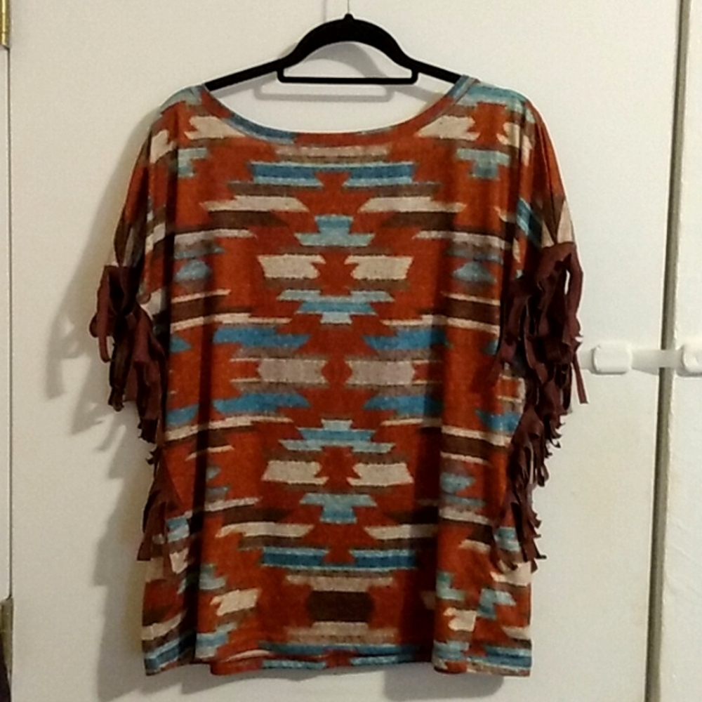 Unbranded Women's Size XL Multicolor Aztec Design Shirt With Fringe